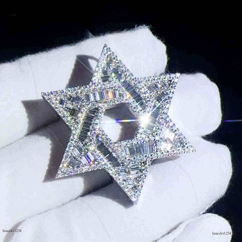 Iced Jewelry Hip Hop Hexagon GRA Certified Vvs d Moissanite Hollow Out Tennis Necklace Pendant