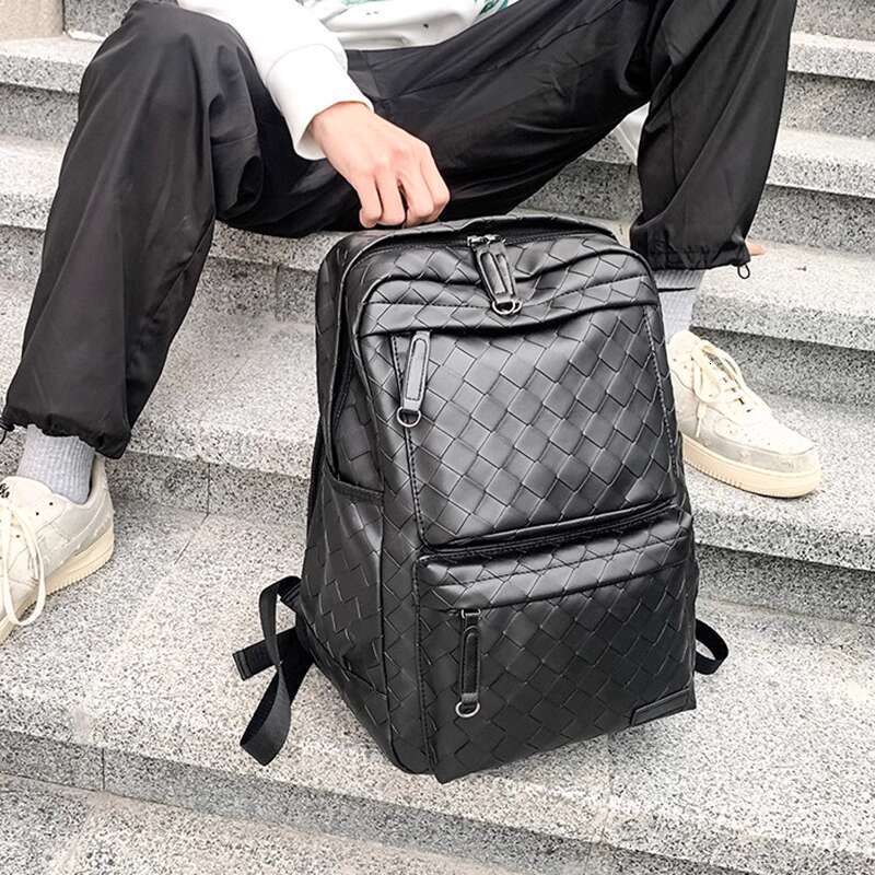 High end trendy brand, bag, leather computer woven college student backpack, men's travel bag
