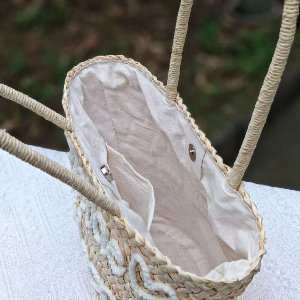 Ins Style Resort Beach Bag Nameable Letter New Ins Shoulder Grass Woven With Large Capacity Handheld Vacation Style Beach Bag KQ
