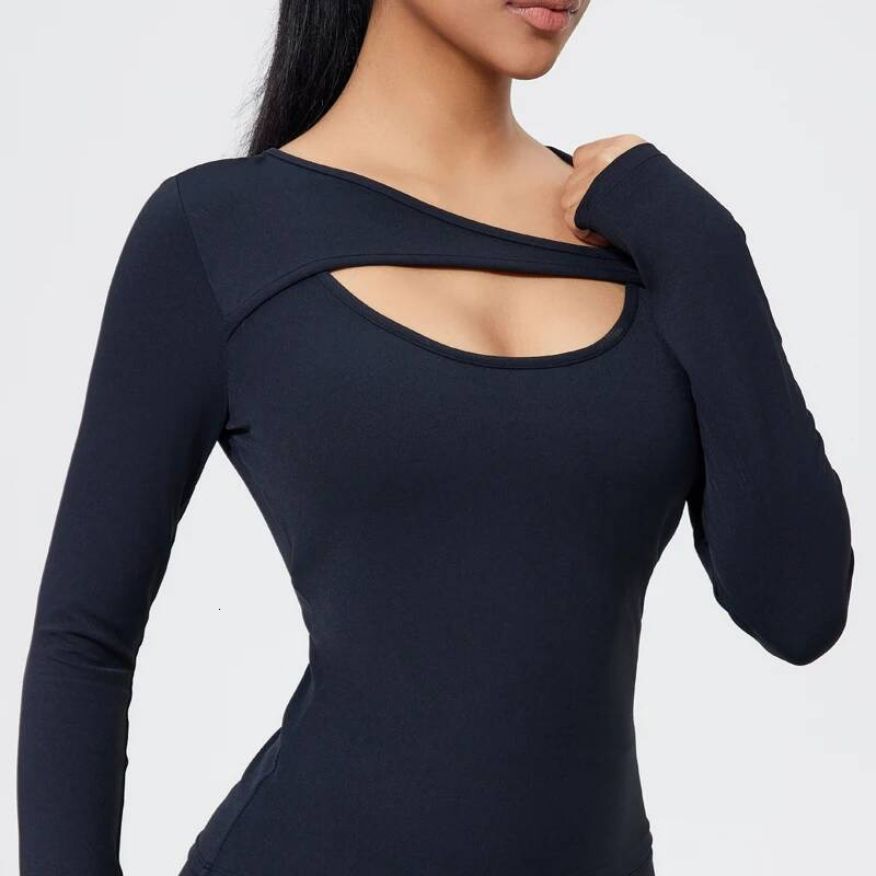 QINACTIVE Yoga Long Sleeved Detachable Chest Cushion Sports Top Women's Waist Cinching Tight Fitting Yoga Shirt