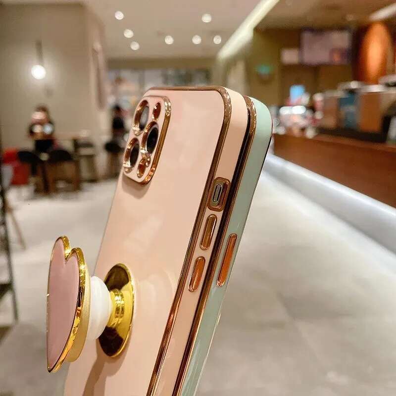3D Love Bracket Plating Case For IPhone15 14 13 12 Fashion Solid Color Shock-Proof Anti-Fall Mobile Phone Cases