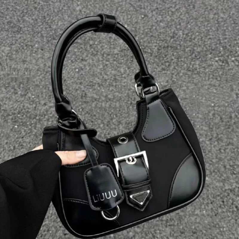 Fashion Hottie Shoulder Bag High Street Underarm Bag Casual Black PU Leather Clutch Wallet Y2K Motorcycle Womens HandbagXJ250422