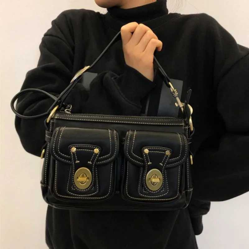Jiaerdi Vintage Moto Biker Black Shoulder Bags Wen High Street Leather Chic Pocket Underarm Bag Ladies Y2k Handbag Purse Y250705
