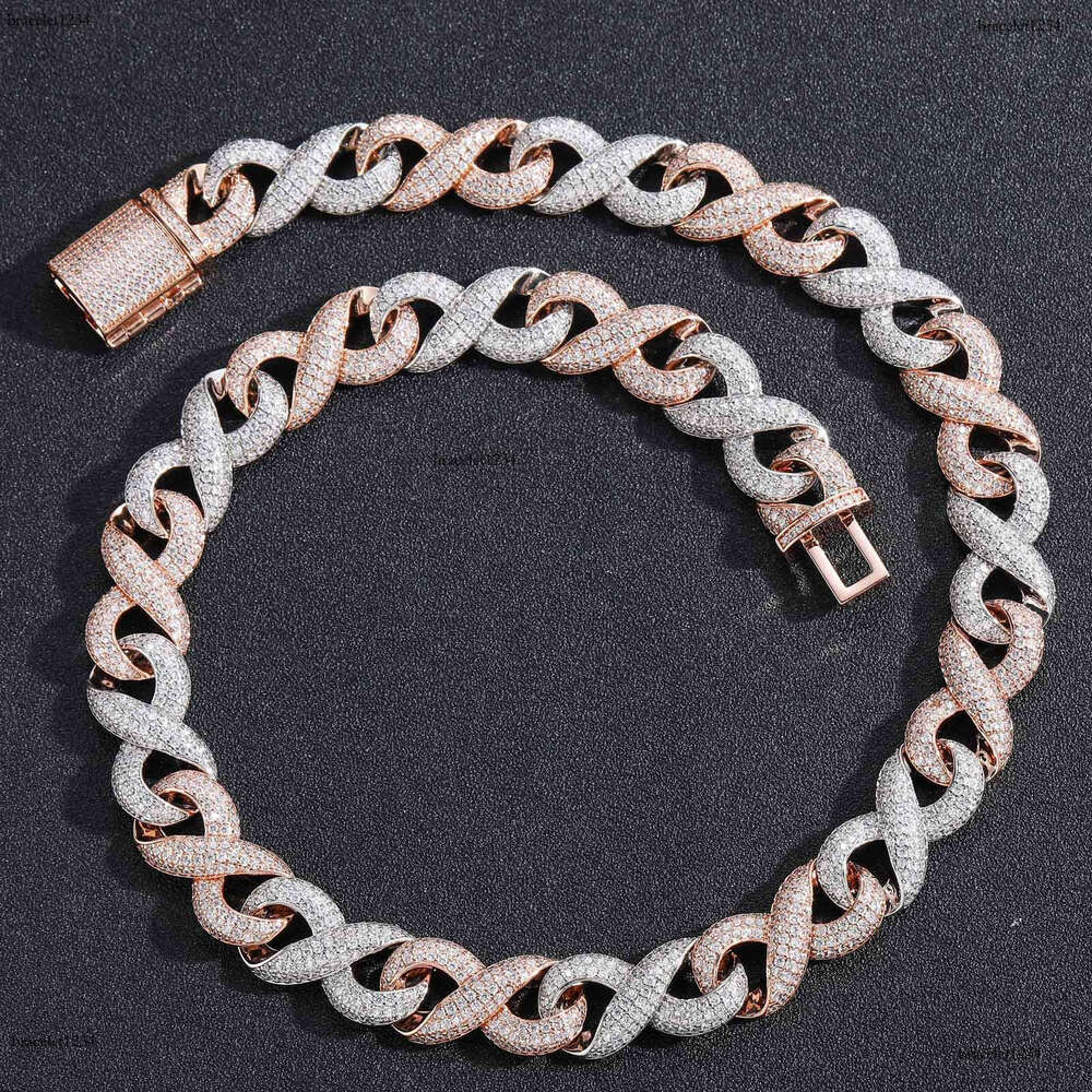 Luxury designer 15mm 8-figure Cuban Chain Rose Gold two-tone Hip Hop Ice Out VVS Moissanite Necklace Bracelet with free shipping