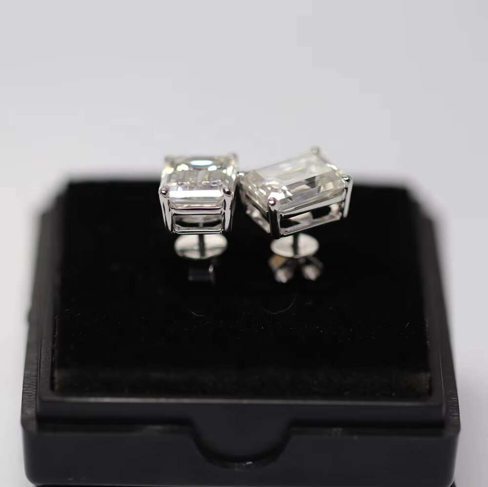 Fancy Fine Jewelry Earrings for 14k Emerald Moissanite Earring Hoop Women Fashion Gold VVS 3ct Emerald Cut Diamond Studs Jewelry