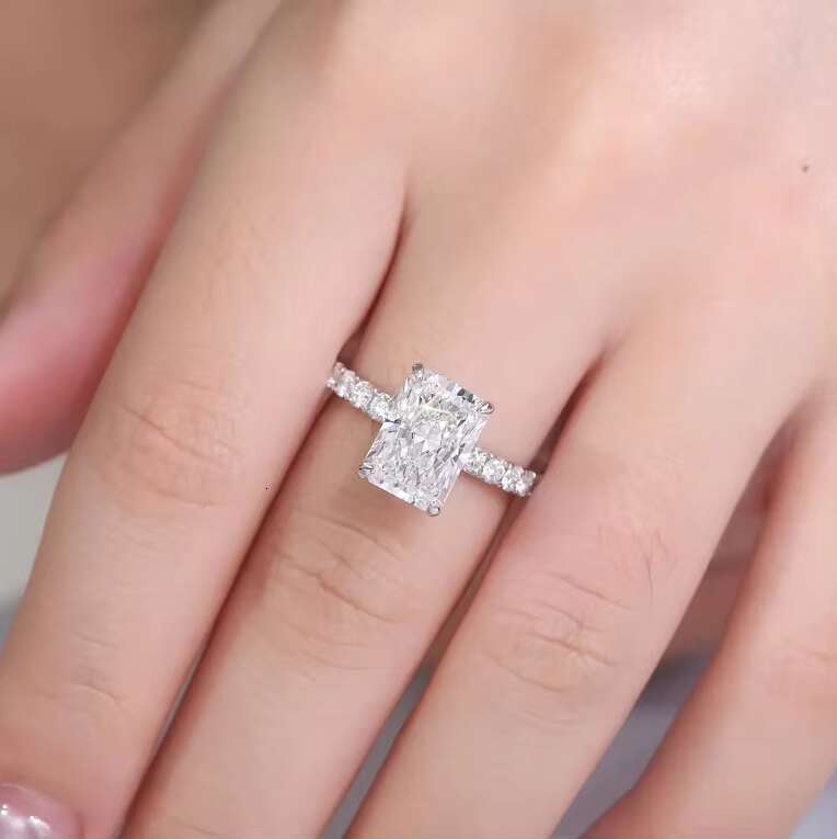 Custom Made 14K Pure Gold Moissanite Engagement Ring VVS Color D Clarity Emerald Cut Cushion Shaped Gemstone Fine Jewelry