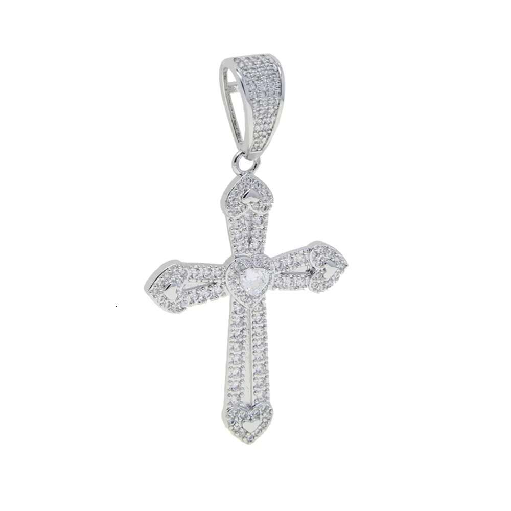 Hip Hop Full Diamond Cross Pendant With Tennis Chain Iced Out Cross Tennis Necklace for Men Rapper Jewelry Wholesale