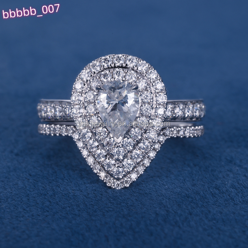 Women 1ct 1.5ct 2ct Pear Cut VVS Moissanite Diamond Lab Diamond Ring Set S925 Silver 10K 14K 18K Solid Gold Wedding Bands Ring