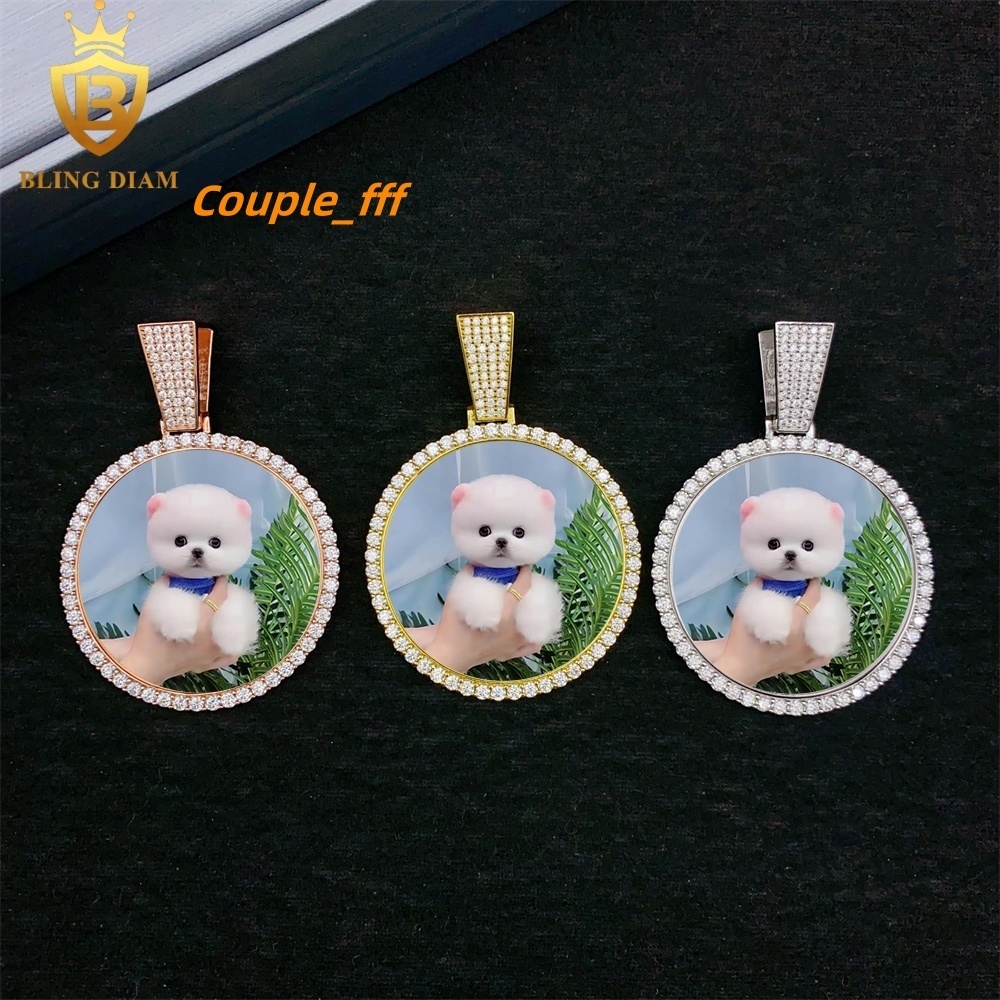 Fine Jewelry Custom Picture Circle Pendant Memory Necklace Vvs Moissanite 925 Sterling Silver Gra Certificate