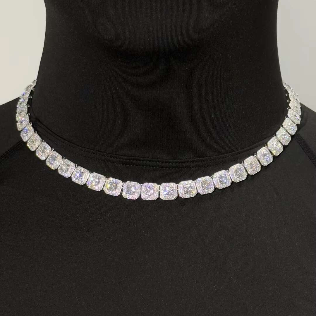 10mm/12mm Custom Size Rock-Candy Tennis Necklace Hip Hop Necklace 6mm 5.5mm Vvs Moissanite Chain With 925silver for Men