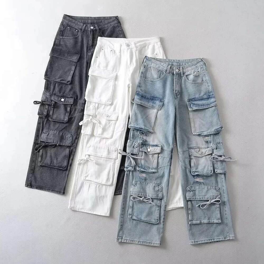 Comfortable Street Style Denim Multipocket Three Color Loose Fit European American Trade Union Workwear Trousers