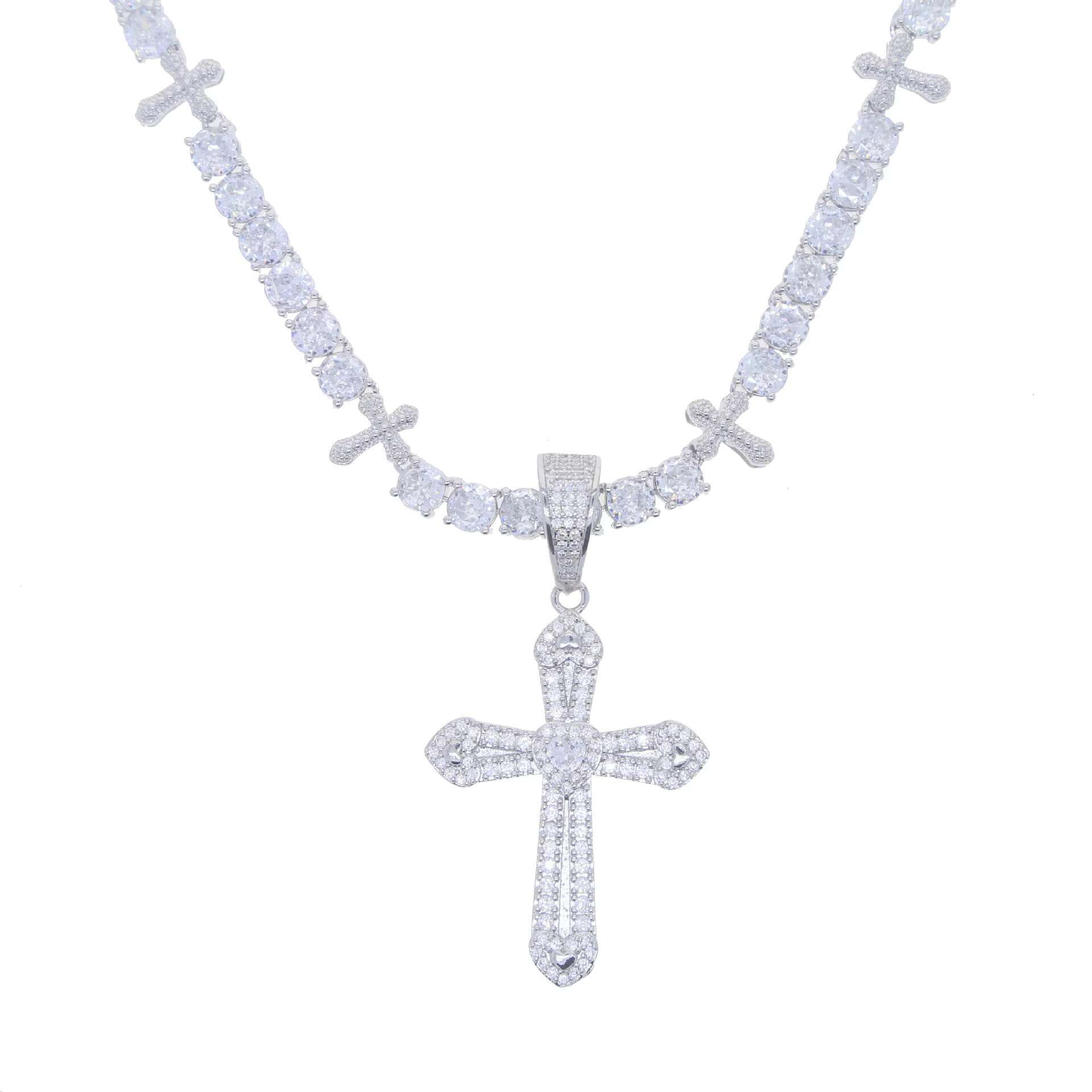 Hip Hop Full Diamond Cross Pendant With Tennis Chain Iced Out Cross Tennis Necklace for Men Rapper Jewelry Wholesale