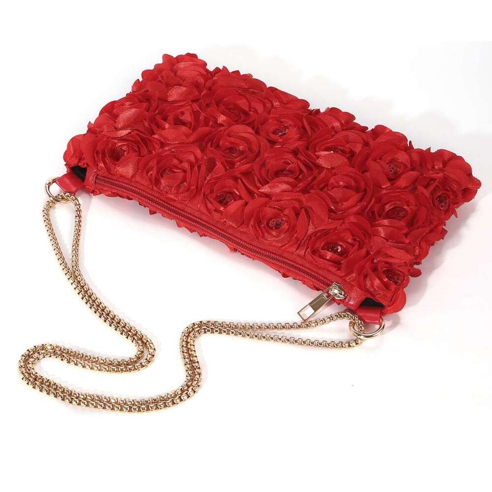 A Niche Three-Dimensional Rose Blossom Sequin Colored Ding Chain Zipper Underarm Crescent Shaped Women's Dinner Bag