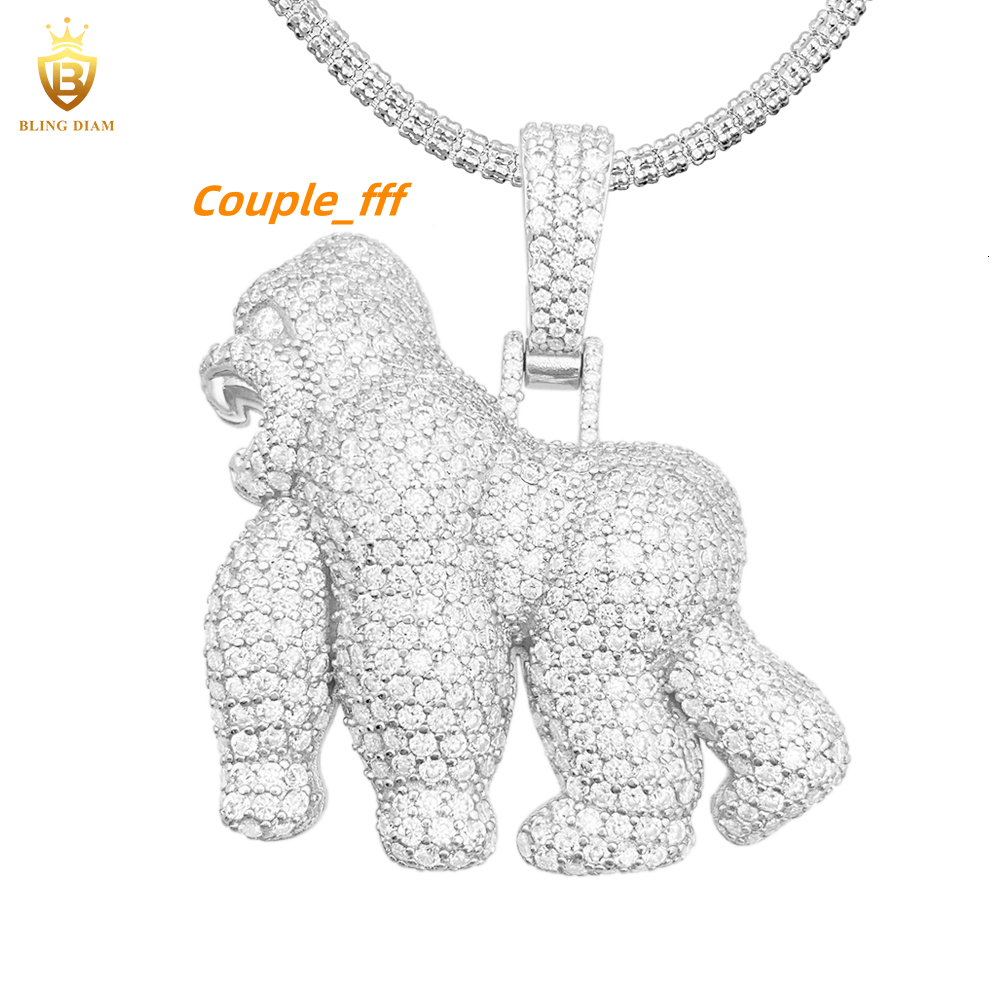 Iced Out Hip Hop Jewelry 925 Sterling Silver VVS Moissanite Diamond Gorilla Big Pendant Necklace