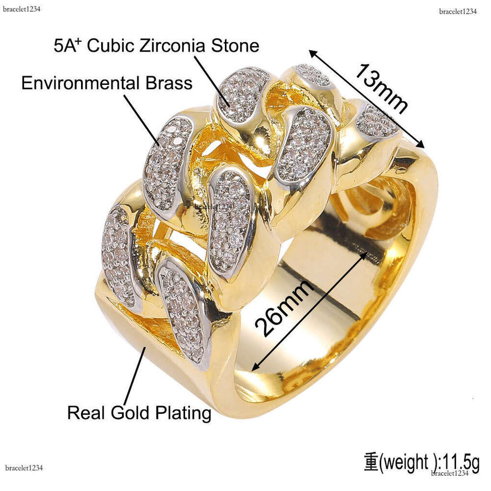 Luxury designer Cuban chain sterling silver gold plated ice out of VVS Moissanite men women's hip Hop hollow ring