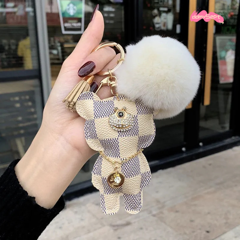 Leather Bear Charm Creative Factory Direct Wholesale Cross-Border Fashion Bag Car Keychain Small Gift ddmysept - view 5