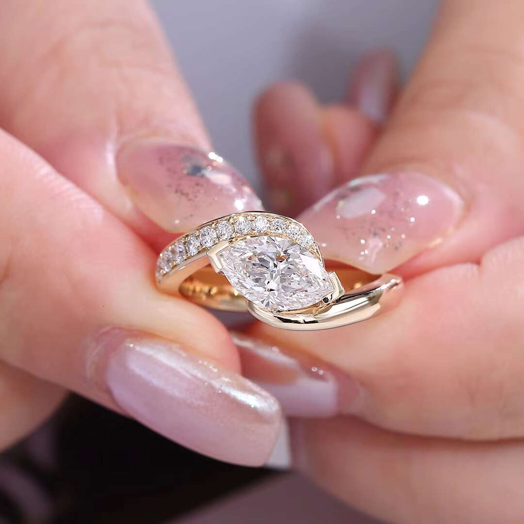 Pass Diamond Tester GIA IGI Certified 14K Solid Gold Lab Grown Diamond Wedding Ring Marquise Cut Lab Diamond Engagement Ring