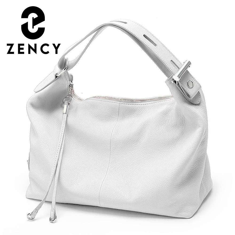 Zency Genuine Leather Women Hobo Bag White Lady Tassel Shoulder Bags Classic Red Handbag Crossbody Purse Trendy Bag