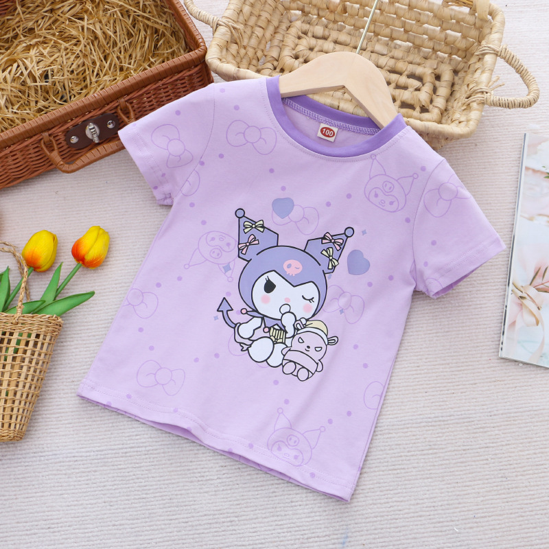 DISNEY Children's designer clothes with cartoon prints girls' clothes with color-blocking T-shirts summer children's clothing girls