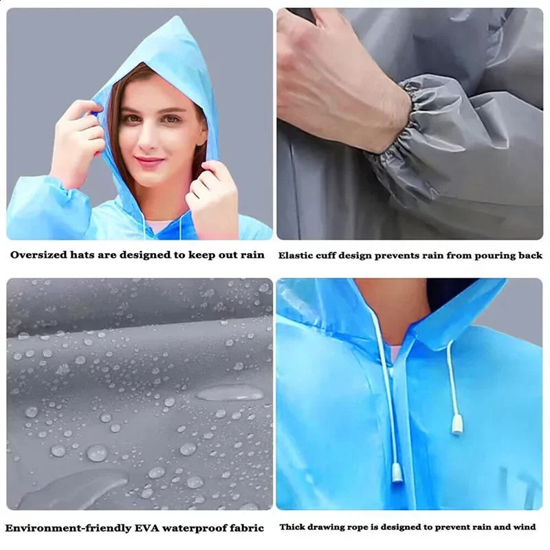 Adult raincoat Hooded long raincoat reusable poncho Outdoor raincoat men and women translucent waterproof poncho 250421