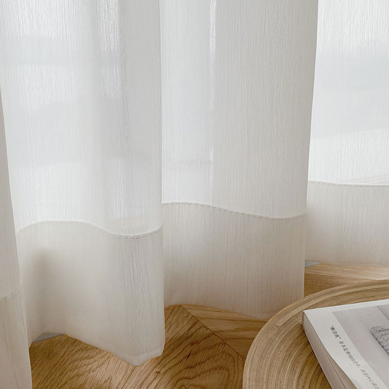 T0417 Crumpled Chiffon Xiaohongshu Same Style Translucent and Non-transparent Net Red Textured Yarn Bedroom Living Room Bay Window Screen Finished Pro