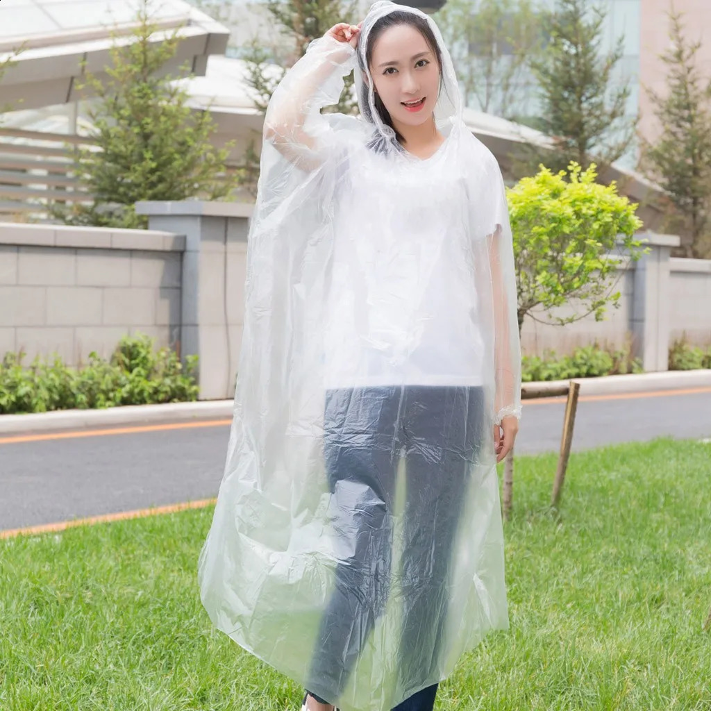1pc Disposable Rain Ponchos Emergency Raincoat with Hood Clear Raincoat for Men Women Traveling Outdoor Camping Hiking Walking 250421