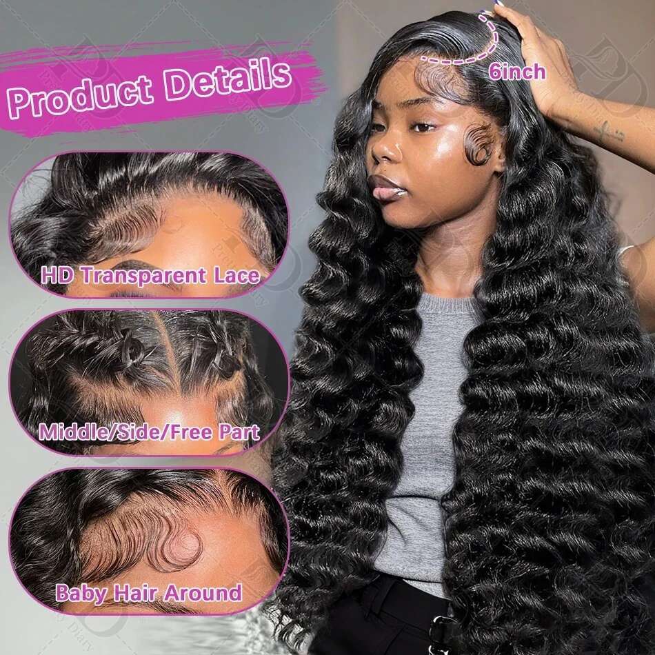 300 Density Loose Deep 13X6 Front Human Hair Wigs Brazilian 30 40 Inches Curly Water Wave HD 13X4 Lace Frontal Wig