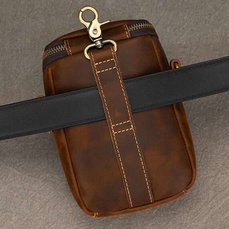 Vintage Leather Pack Men & Women Shoulder Fashion Multi-Pockets Waist Belt Bag For Travel Sports Hiking Cycling Running