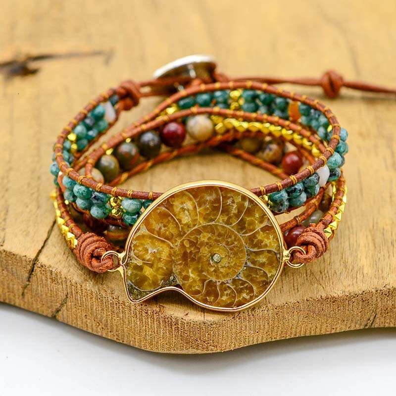 Popular Parrot Natural Stone Snail Cutting Shape Hand Woven Leather Rope Bracelet