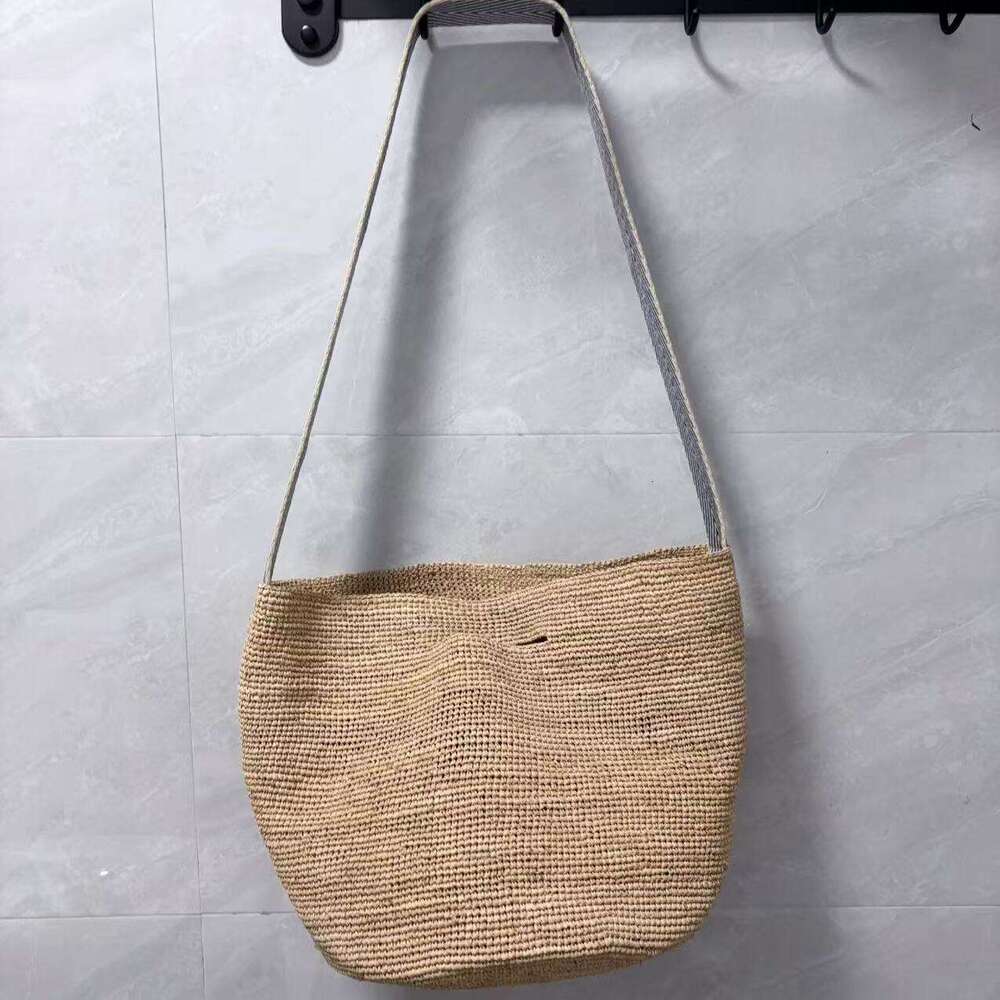Ins Style Resort Beach Bag Lafite Grass Woven Women Summer Large Capacity Crossbody Beach Vacation Bucket Tote Bag Handbag Solid Color