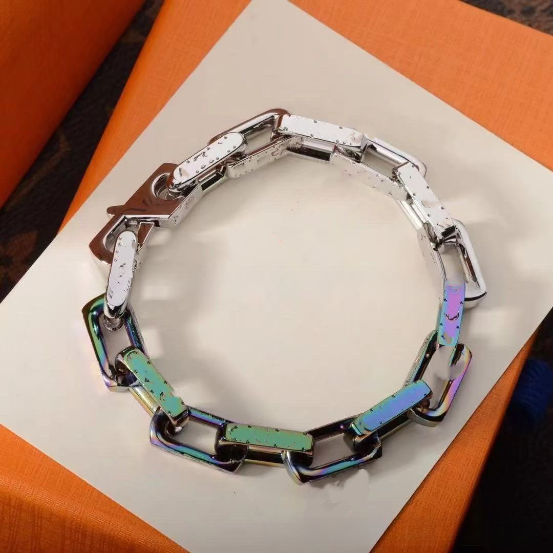 Luxury Designer High-end Bamboo Section Quenching Cuban Bracelet Titanium Steel Vintage Hip-hop Couple Series Color Matching Splicing Factory Direct S