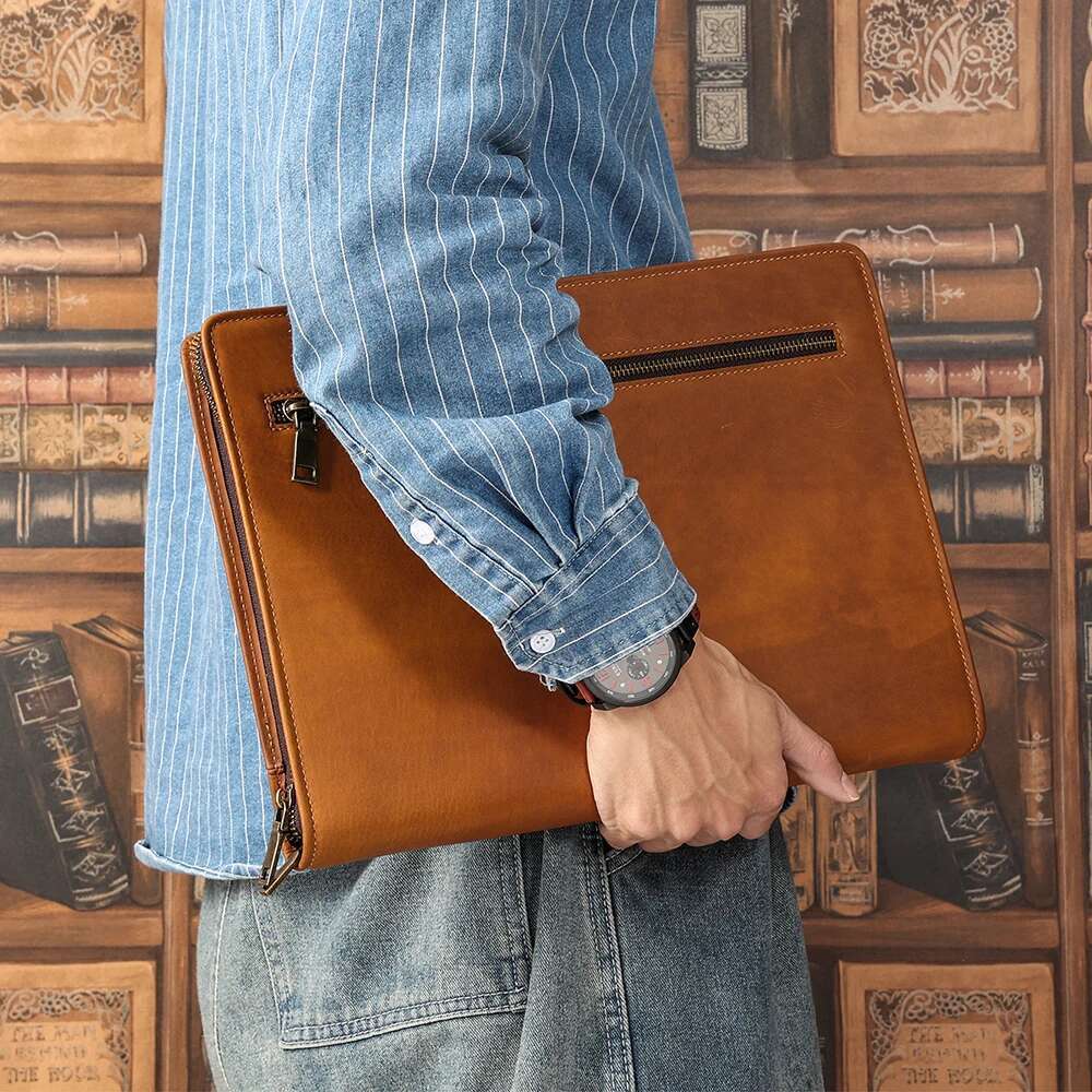 JOYIR Genuine Leather Portfolio Case Men Women Multi Pocket Padfolio Cover Bussiness Document A4 Organizer 12.9" Ipad Holder