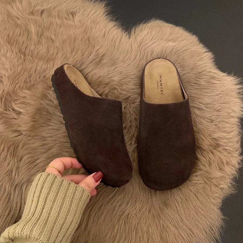 Retro Womens Closed Slippers Simple Closed Toe Womens Slippers Home Light Mute Casual Womens Clogs Outdoor Walking Autumn New 251119