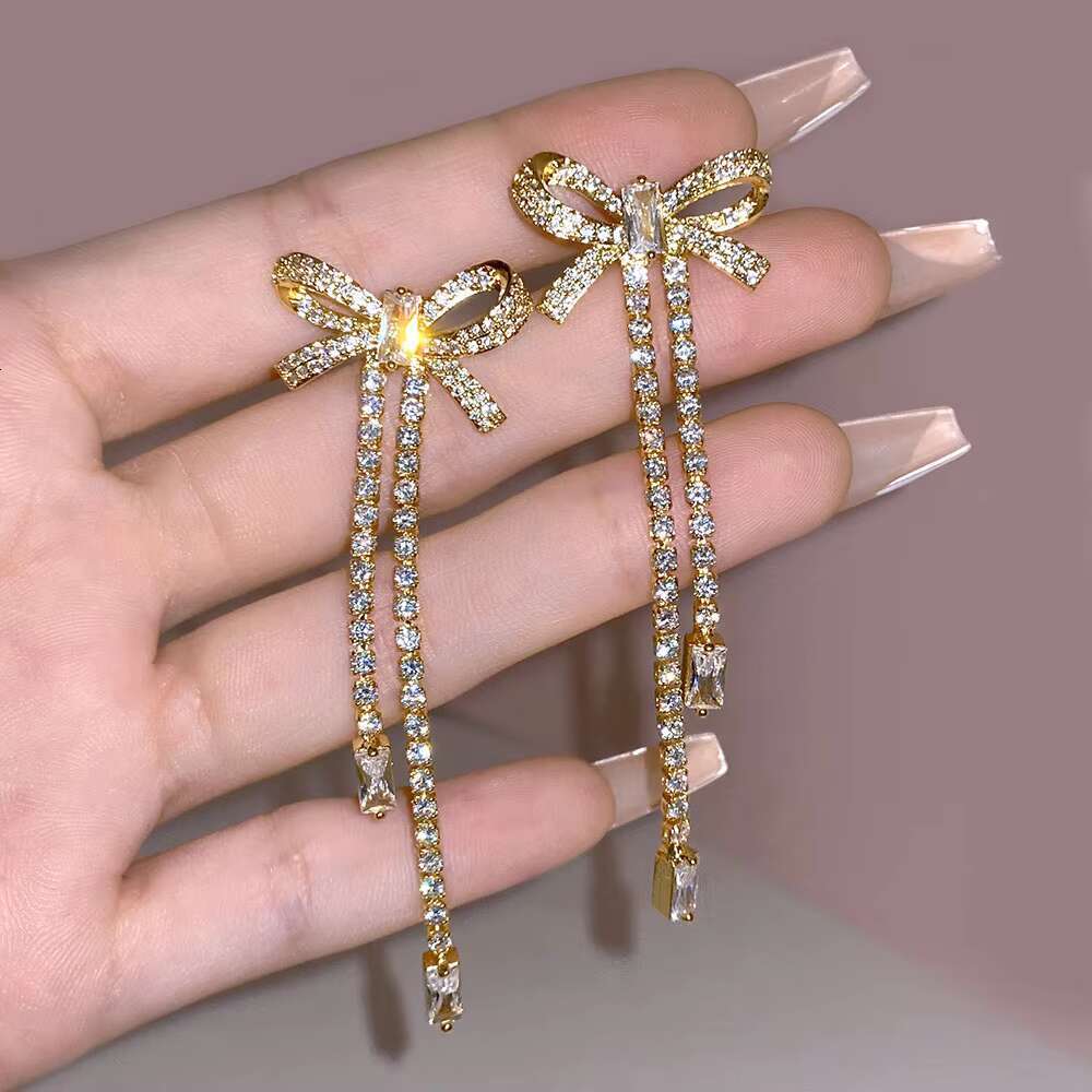 Hot Sale Designer Cubic Moissaniteia Drop Earrings 18k Gold Plated Tassel Butterfly Stud Earrings for Women