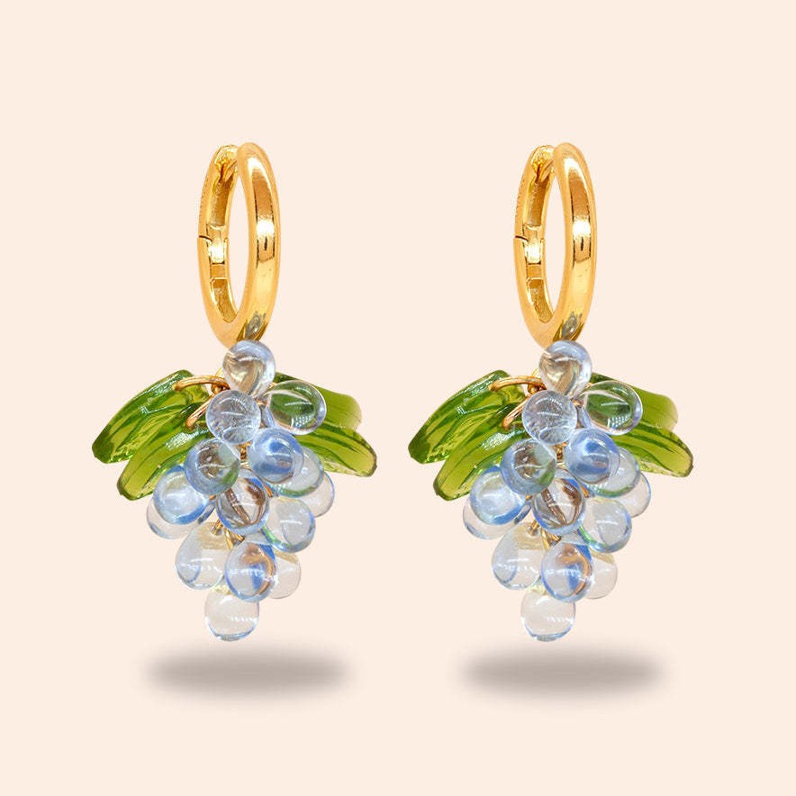 Vintage Crystal Beads Colorful Grape Earrings for Women Fashion Hoop Dangle Earring With gold plated Jewelry Wholesale