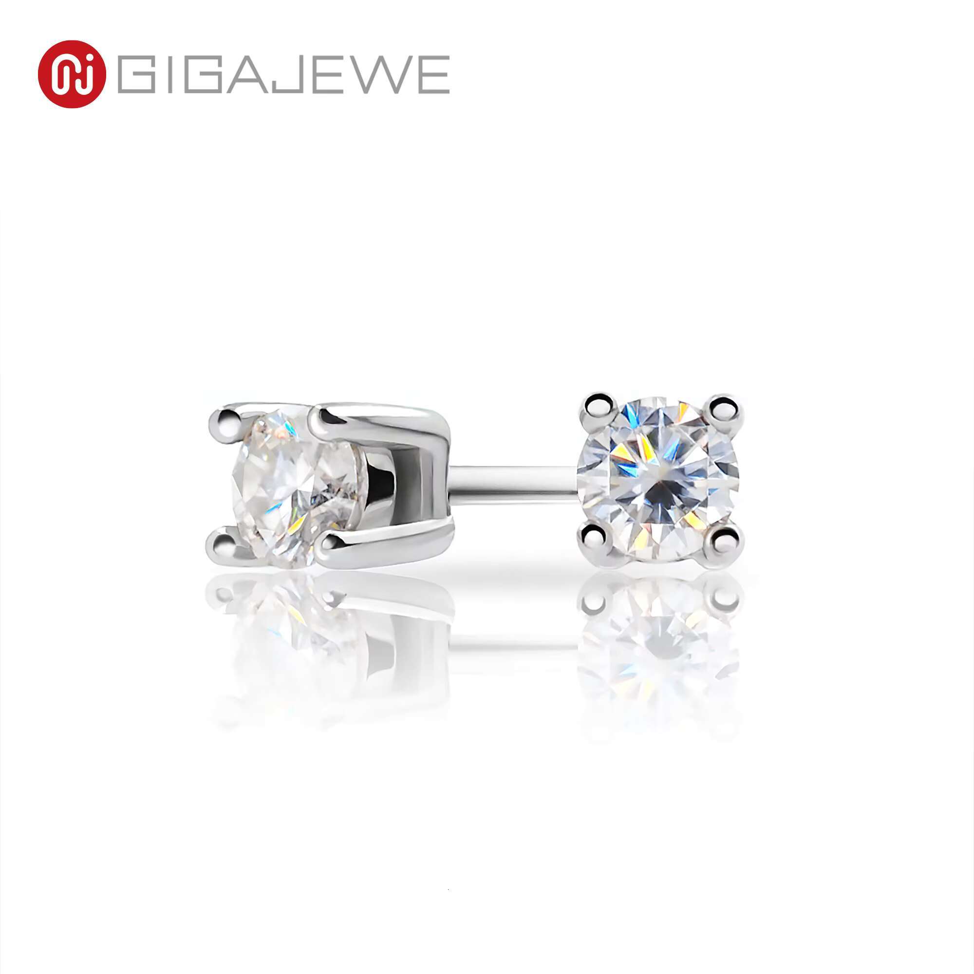 GIGAJEWE Round Cut 3mm 4mm 5mm Moissanite 18K Gold Plated 925 Silver Stud Earrings Jewelry Woman Girl Gift