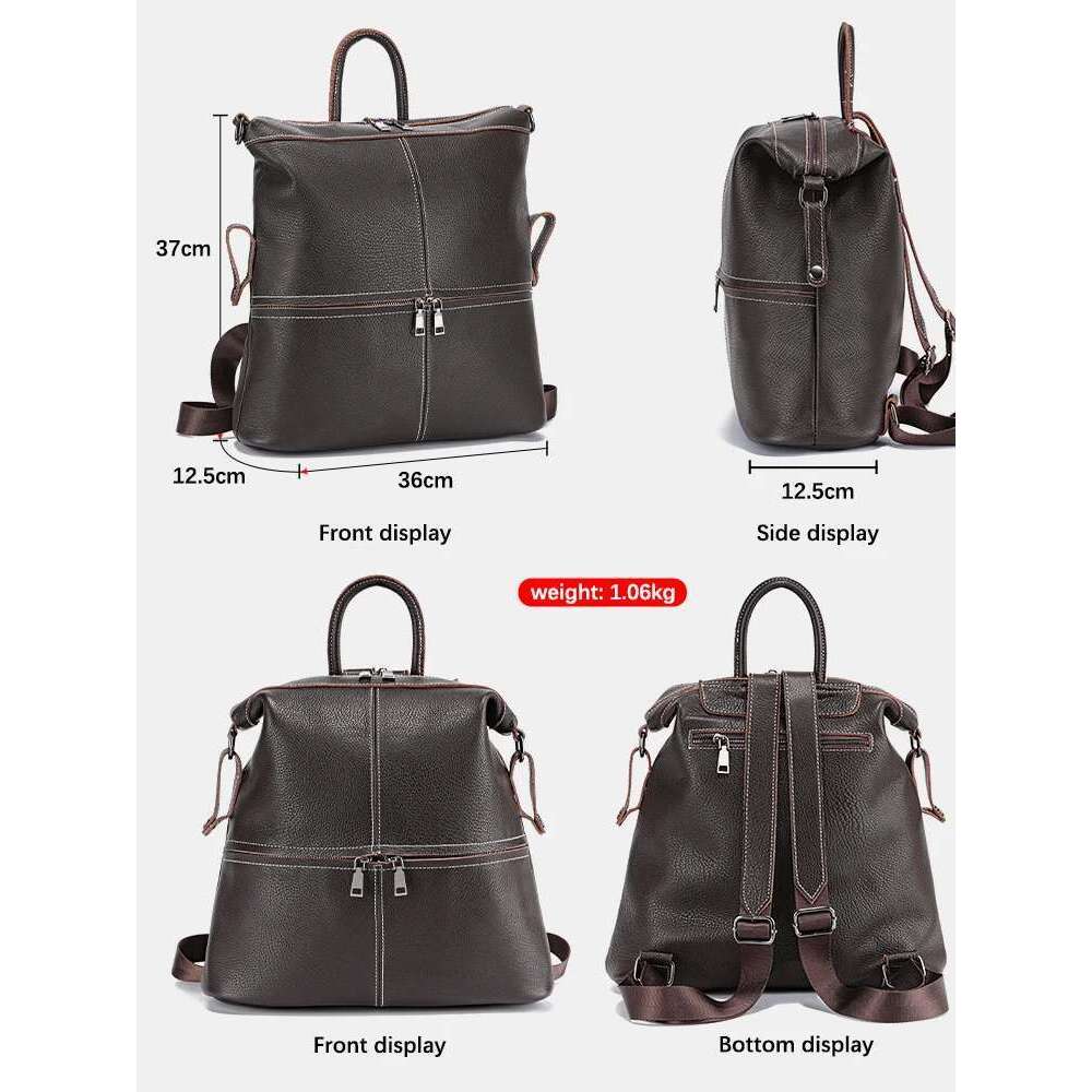 Zency Women S Classic Genuine Leather Travel Backpack Knapsack Big Capacity For Ipad A Laptop Ladies Shoulder Bag With Strap Bag