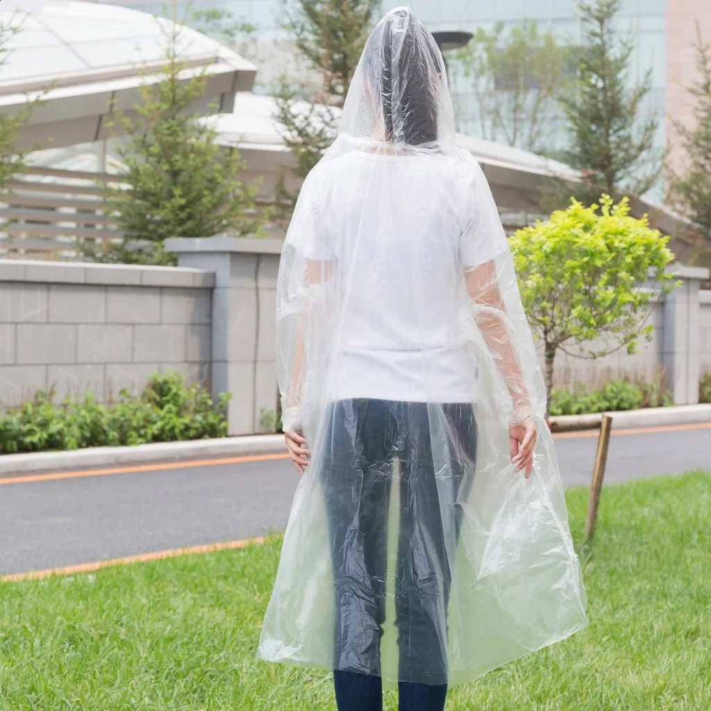 1pc Disposable Rain Ponchos Emergency Raincoat with Hood Clear Raincoat for Men Women Traveling Outdoor Camping Hiking Walking 250421