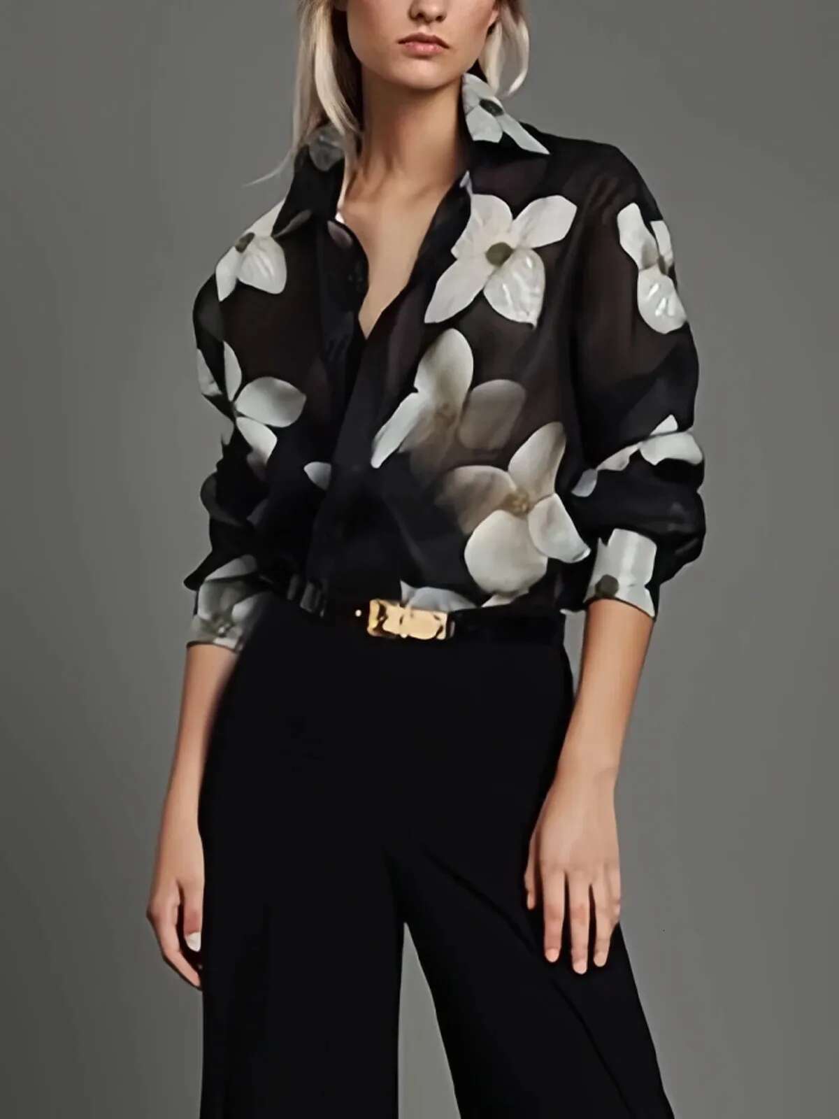 Spring Summer Long Sleeves Loose Floral Printed Lapel Blouses New Casual Button Office Shirts For Urban Lady