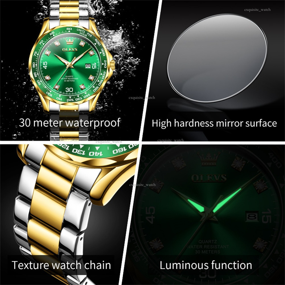 OLEVS Brand Designer Olevs Brand Watch Wholesale Lex Green Submariner Quartz Watch Waterproof Men's Watch Men's Luxury Watch Free Delivery W