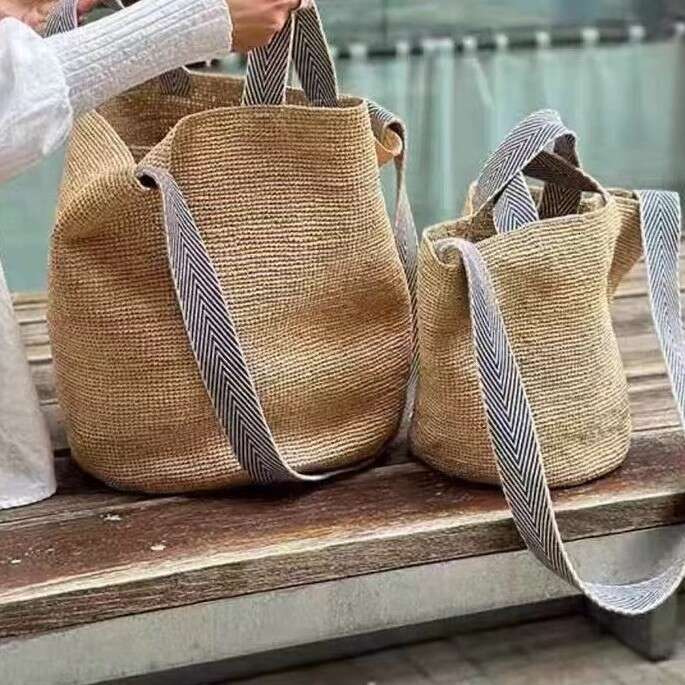 Ins Style Resort Beach Bag Lafite Grass Woven Women S Summer Large Capacity Crossbody Beach Vacation Bucket Tote Bag Handbag KQ