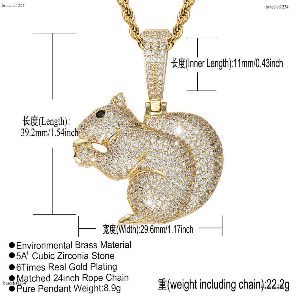 Luxury designer cartoon Squirrel Pendant Sterling silver ice out VVS Moissanite, Hip Hop necklace for men and women free shipping