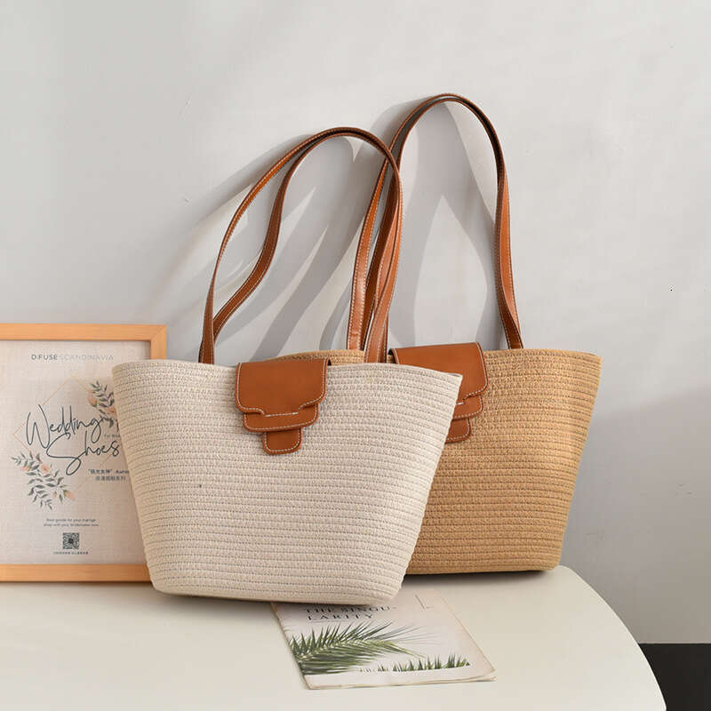 Ins Style Resort Beach Bag Nordic Large Capacity Cotton Thread Woven Beach Vacation Bag Student Simple And Versatile KQ