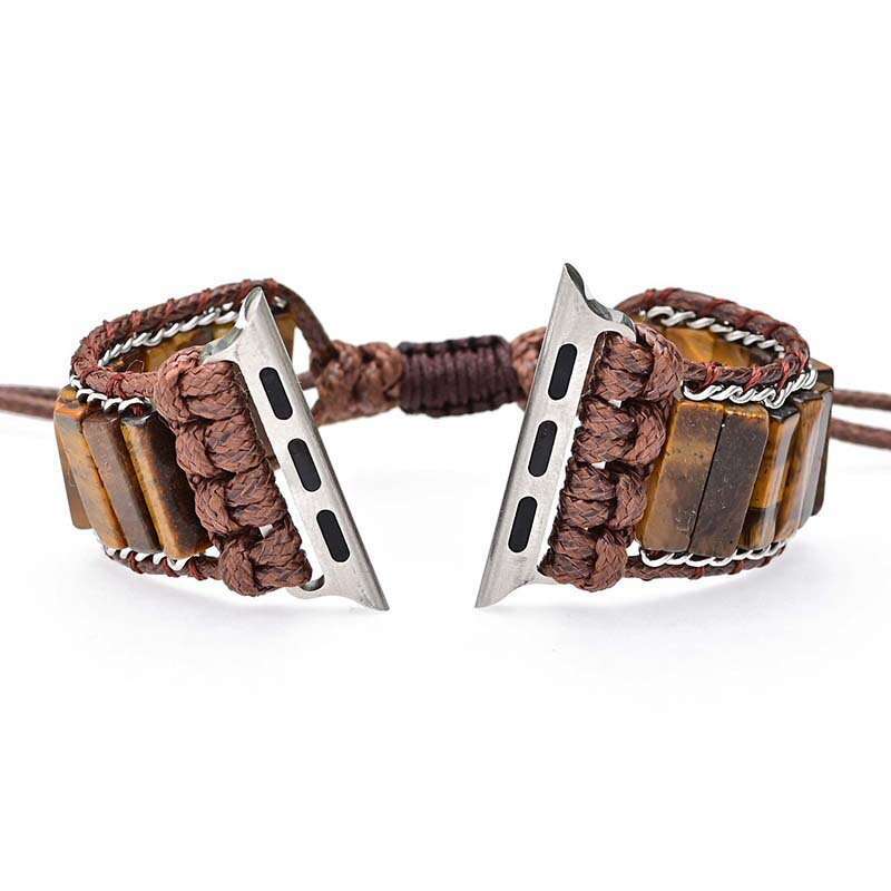 Rectangular Tiger Eye Stone Chain Apple Men's Fashion and Heroic Watch Band Bracelet