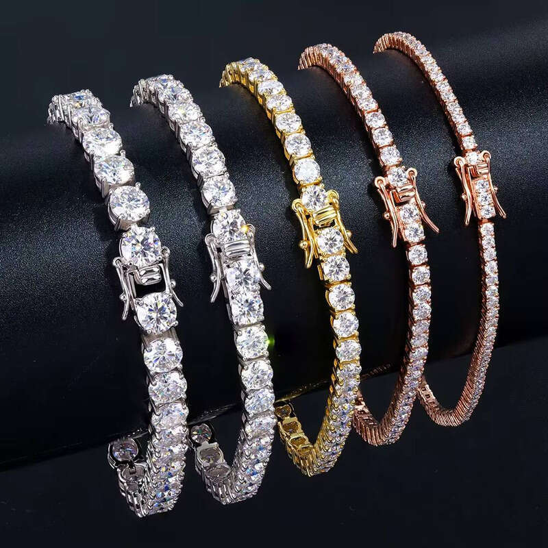 Hiphop Jewelry 4mm Four-Prong Sier White Yellow Rose Gold Plated Round Brilliant Cut Moissanite Tennis Bracelet aaa aaa aaa