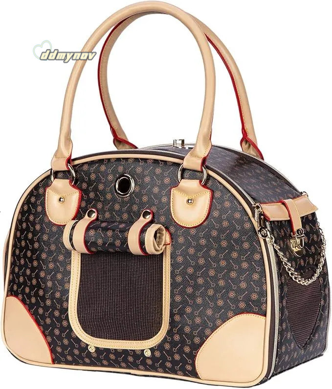 Luxury Leather Pet Carrier: Stylish Dog & Cat Travel Bag Waterproof Handbag with Breathable Mesh for Small Dogs, Puppies, Cats - 13 in ddmynov