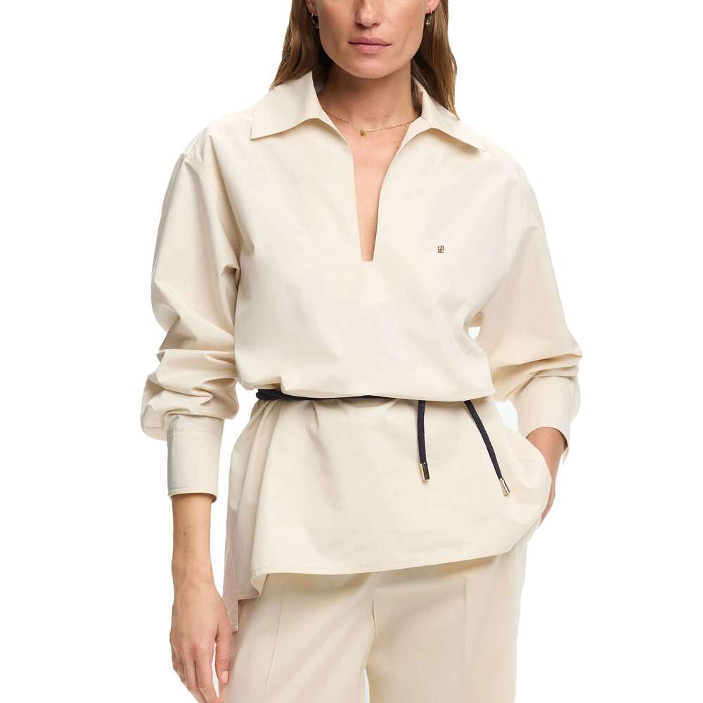 Women Elegant Soild Embroidery Casual V Neck Long Sleeve Belt Decoration Loose Tops Fashion Office Ladies Shirts