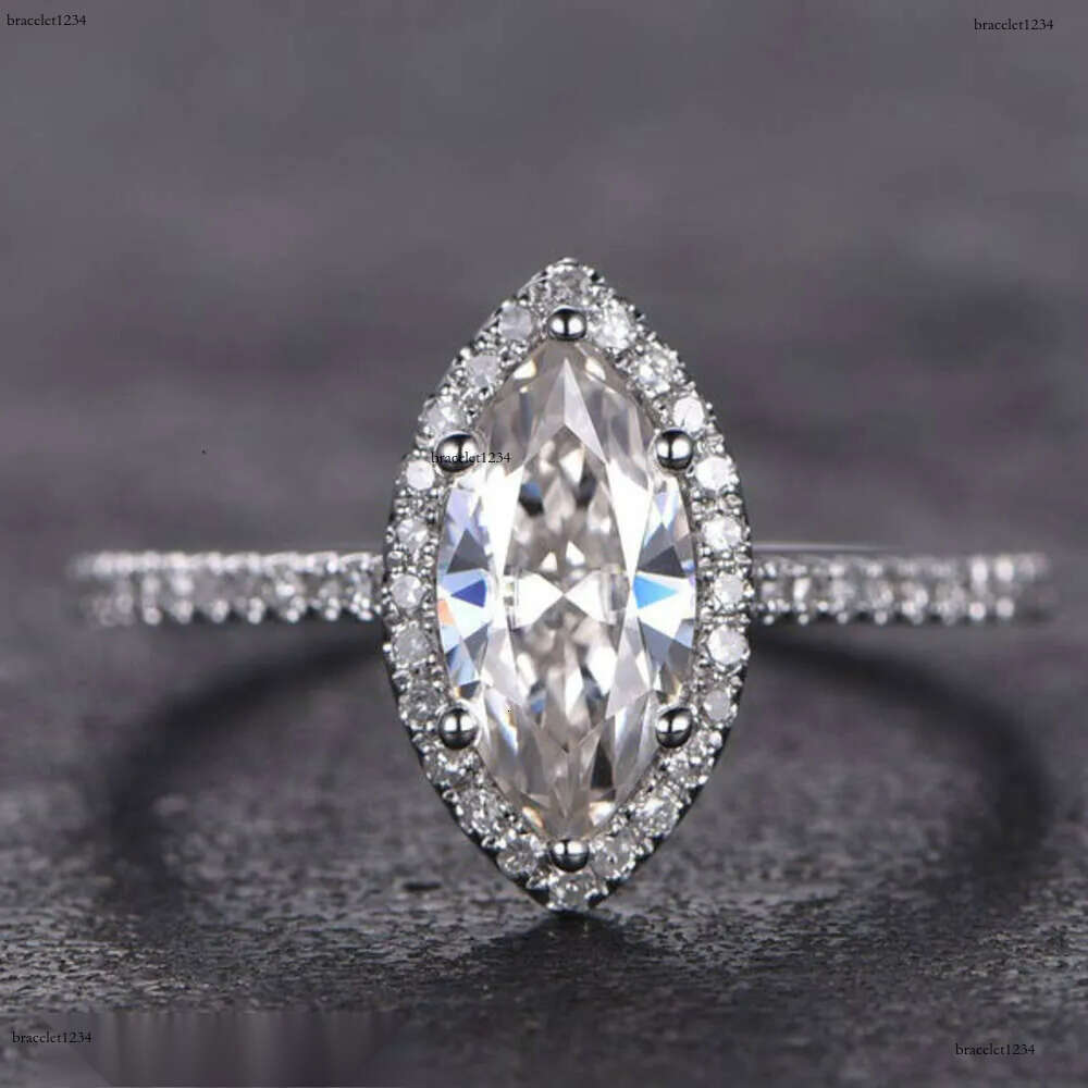 Jewelry 1ct Marquise Shaped Moissanite Dia Engagement Solid 14K White Gold Promise Ring For Bridal