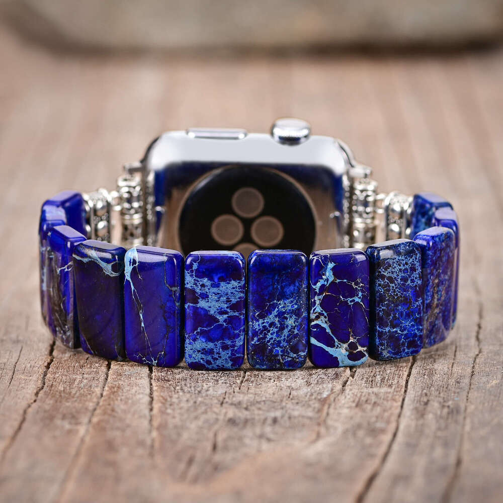 Deep blue hand arranged stone apple elastic rope strap, bohemian style bracelet