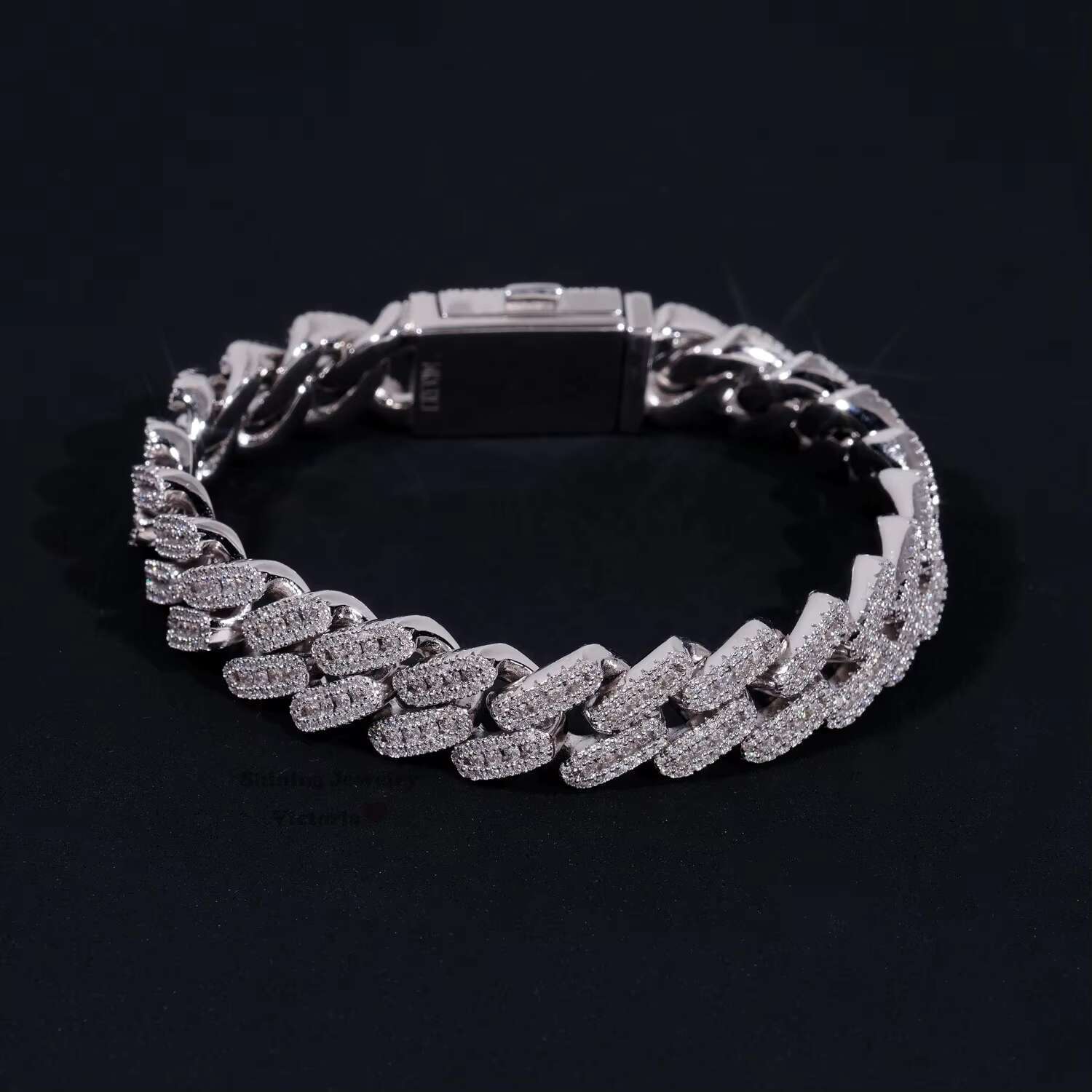 Iced Out Jewelry 13MM 925 Sterling Silver GRA Certificate Diamond Moissanite Cuban Link Bracelet Three Rows